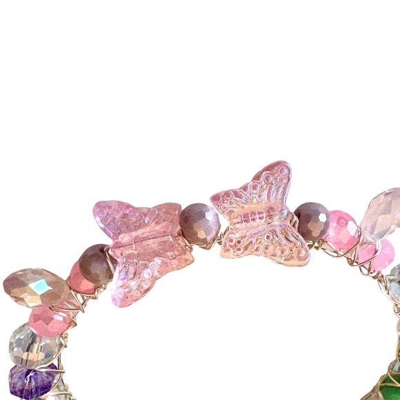Hand wired bracelet with Czech Glass Butterflies and multiple crystal beads. - Picture 3 of 9